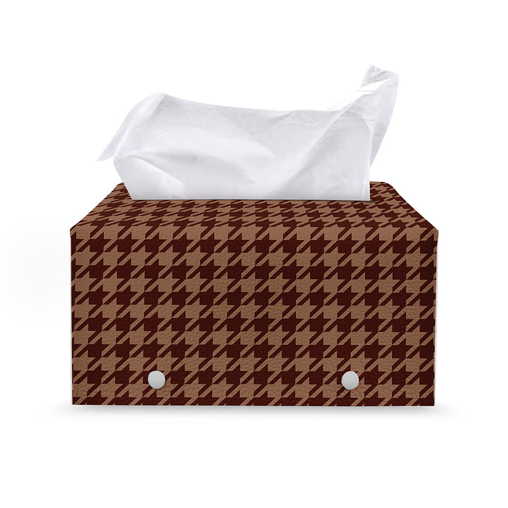 Red Brown Houndstooth Pattern Print Leather Tissue Box Cover