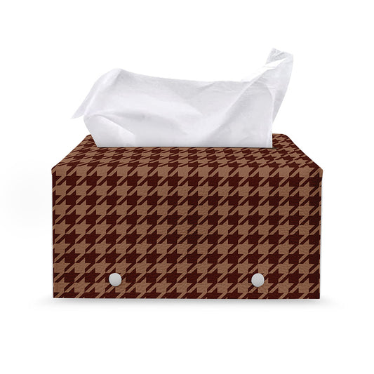 Red Brown Houndstooth Pattern Print Leather Tissue Box Cover