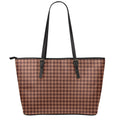 Red Brown Houndstooth Pattern Print Leather Tote Bag With Zipper