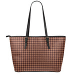 Red Brown Houndstooth Pattern Print Leather Tote Bag