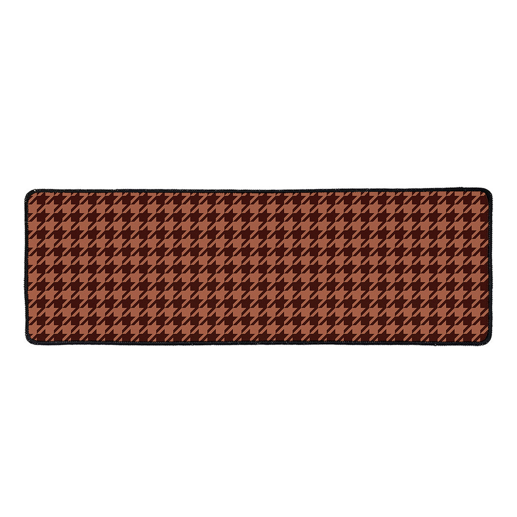 Red Brown Houndstooth Pattern Print Long Kitchen Mat