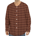 Red Brown Houndstooth Pattern Print Long Sleeve Baseball Jersey