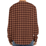 Red Brown Houndstooth Pattern Print Long Sleeve Baseball Jersey