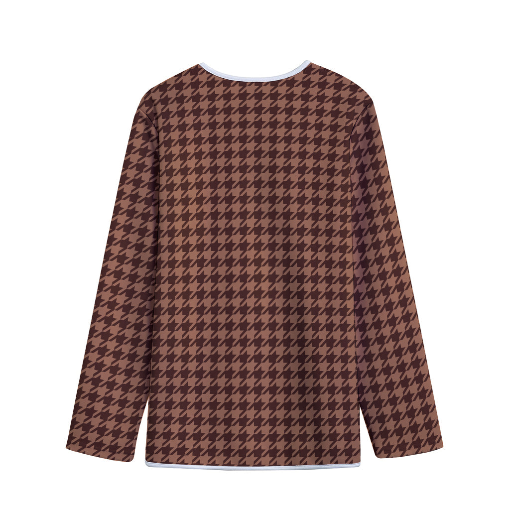 Red Brown Houndstooth Pattern Print Long Sleeve Short Coat