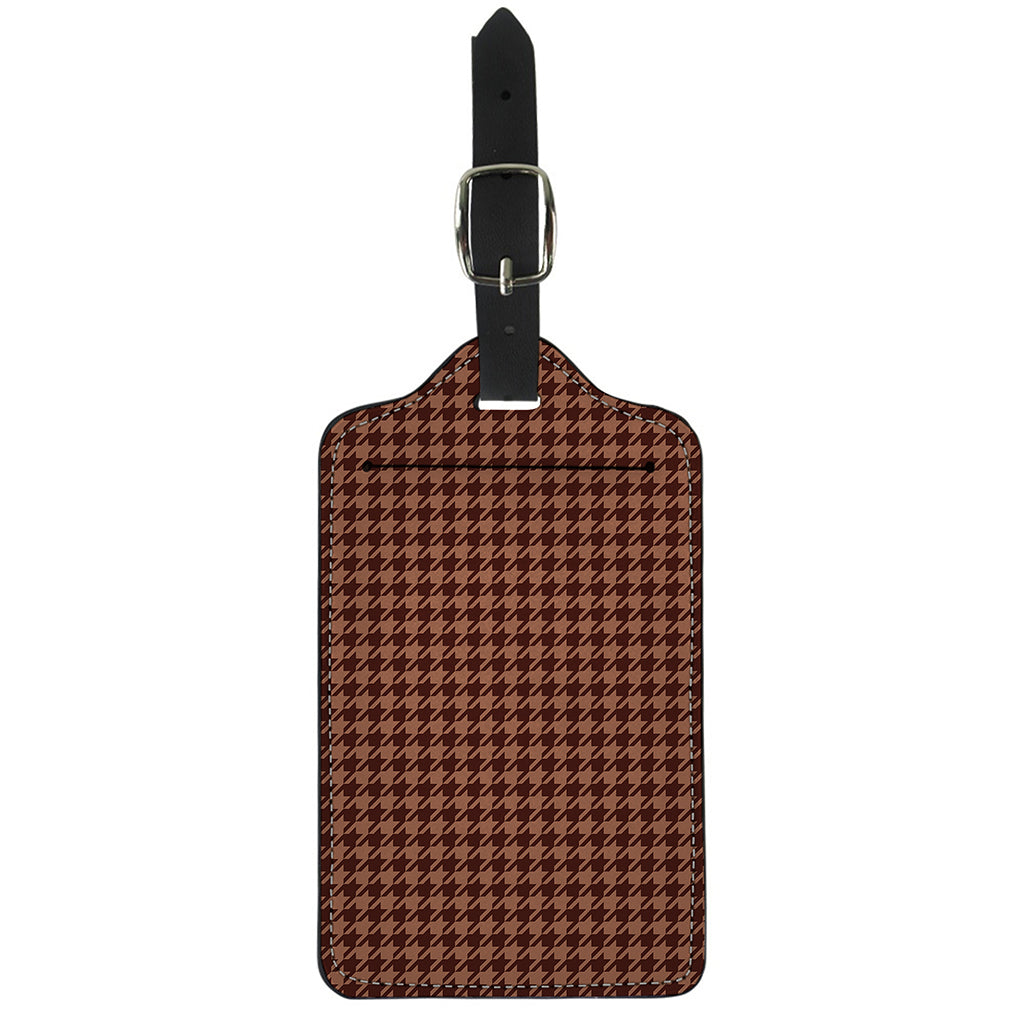 Red Brown Houndstooth Pattern Print Luggage Tag