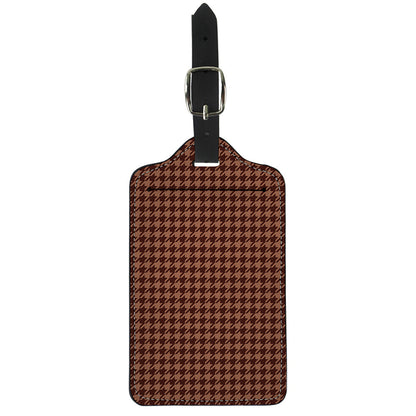 Red Brown Houndstooth Pattern Print Luggage Tag