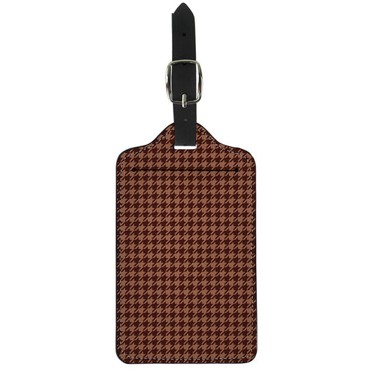 Red Brown Houndstooth Pattern Print Luggage Tag