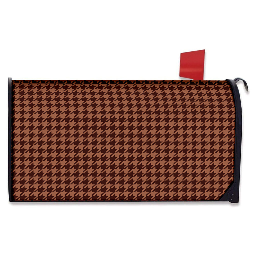 Red Brown Houndstooth Pattern Print Mailbox Cover
