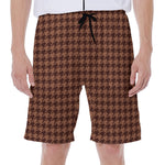 Red Brown Houndstooth Pattern Print Men's Beach Shorts