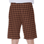 Red Brown Houndstooth Pattern Print Men's Beach Shorts