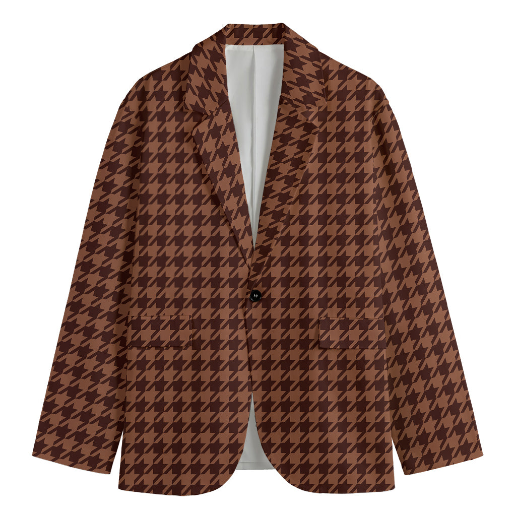 Red Brown Houndstooth Pattern Print Men's Blazer