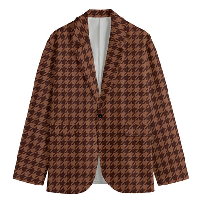 Red Brown Houndstooth Pattern Print Men's Blazer