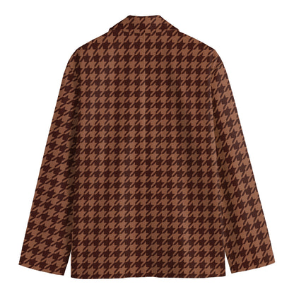 Red Brown Houndstooth Pattern Print Men's Blazer