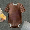 Red Brown Houndstooth Pattern Print Men's Bodysuit