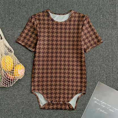 Red Brown Houndstooth Pattern Print Men's Bodysuit