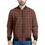 Red Brown Houndstooth Pattern Print Men's Bomber Jacket