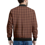 Red Brown Houndstooth Pattern Print Men's Bomber Jacket