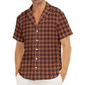 Red Brown Houndstooth Pattern Print Men's Deep V-Neck Shirt