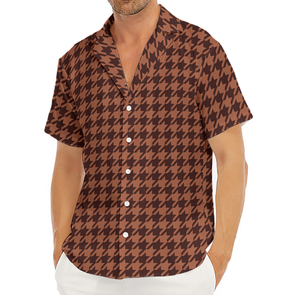 Red Brown Houndstooth Pattern Print Men's Deep V-Neck Shirt