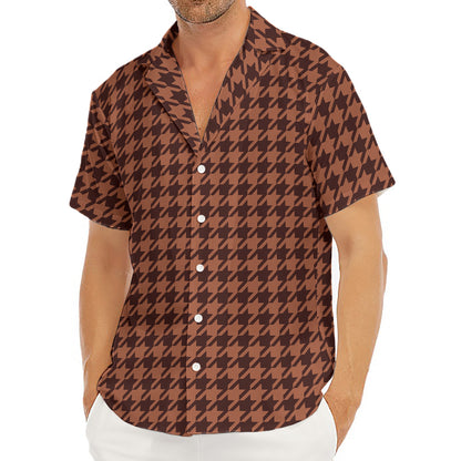 Red Brown Houndstooth Pattern Print Men's Deep V-Neck Shirt