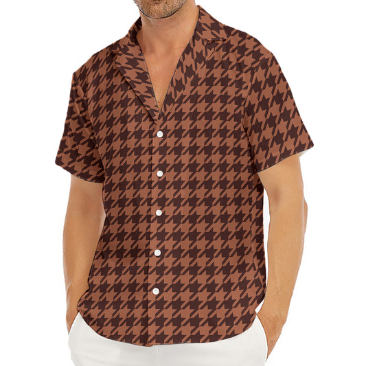 Red Brown Houndstooth Pattern Print Men's Deep V-Neck Shirt
