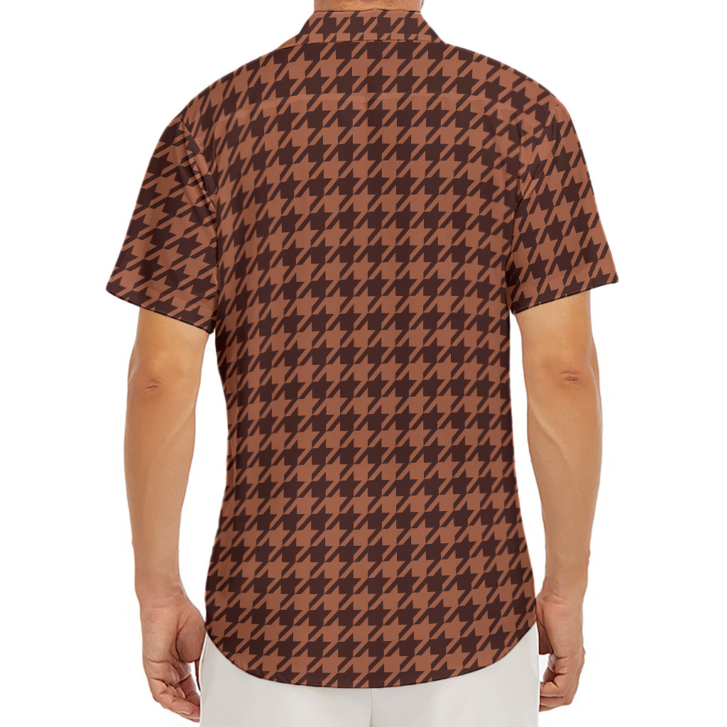 Red Brown Houndstooth Pattern Print Men's Deep V-Neck Shirt