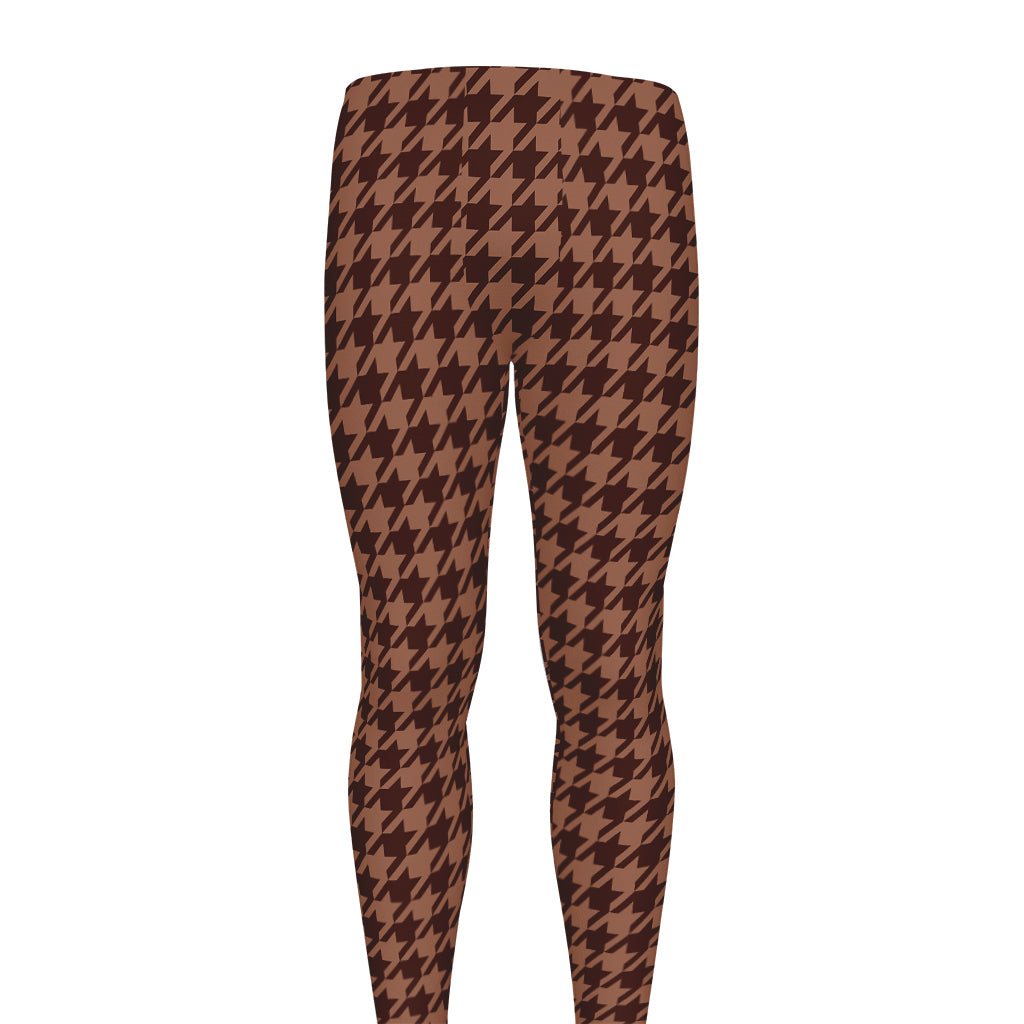 Red Brown Houndstooth Pattern Print Men's leggings