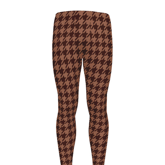 Red Brown Houndstooth Pattern Print Men's leggings