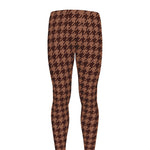 Red Brown Houndstooth Pattern Print Men's leggings