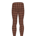 Red Brown Houndstooth Pattern Print Men's leggings