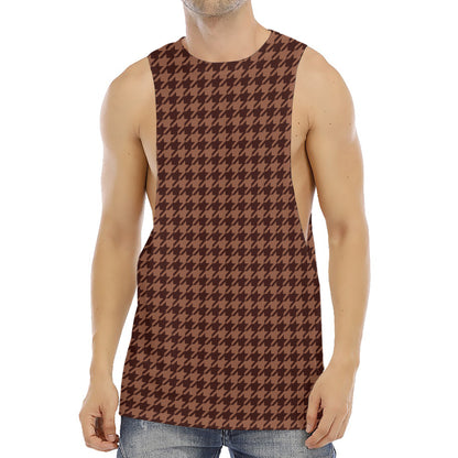 Red Brown Houndstooth Pattern Print Men's Muscle Tank Top