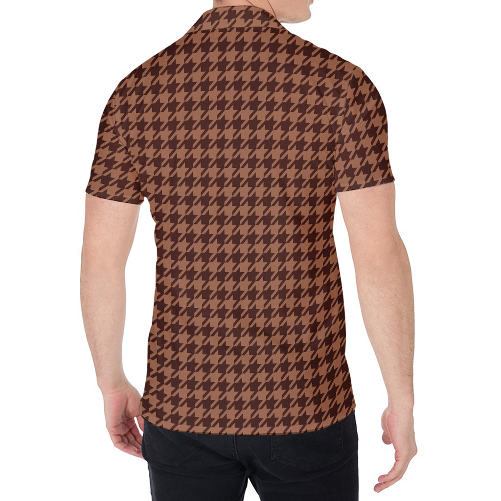 Red Brown Houndstooth Pattern Print Men's Shirt