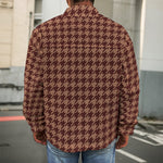 Red Brown Houndstooth Pattern Print Men's Shirt Jacket