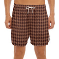 Red Brown Houndstooth Pattern Print Men's Split Running Shorts