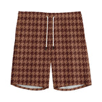 Red Brown Houndstooth Pattern Print Men's Sports Shorts