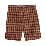 Red Brown Houndstooth Pattern Print Men's Sports Shorts