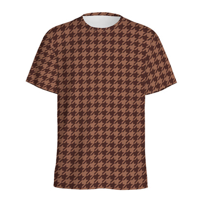 Red Brown Houndstooth Pattern Print Men's Sports T-Shirt