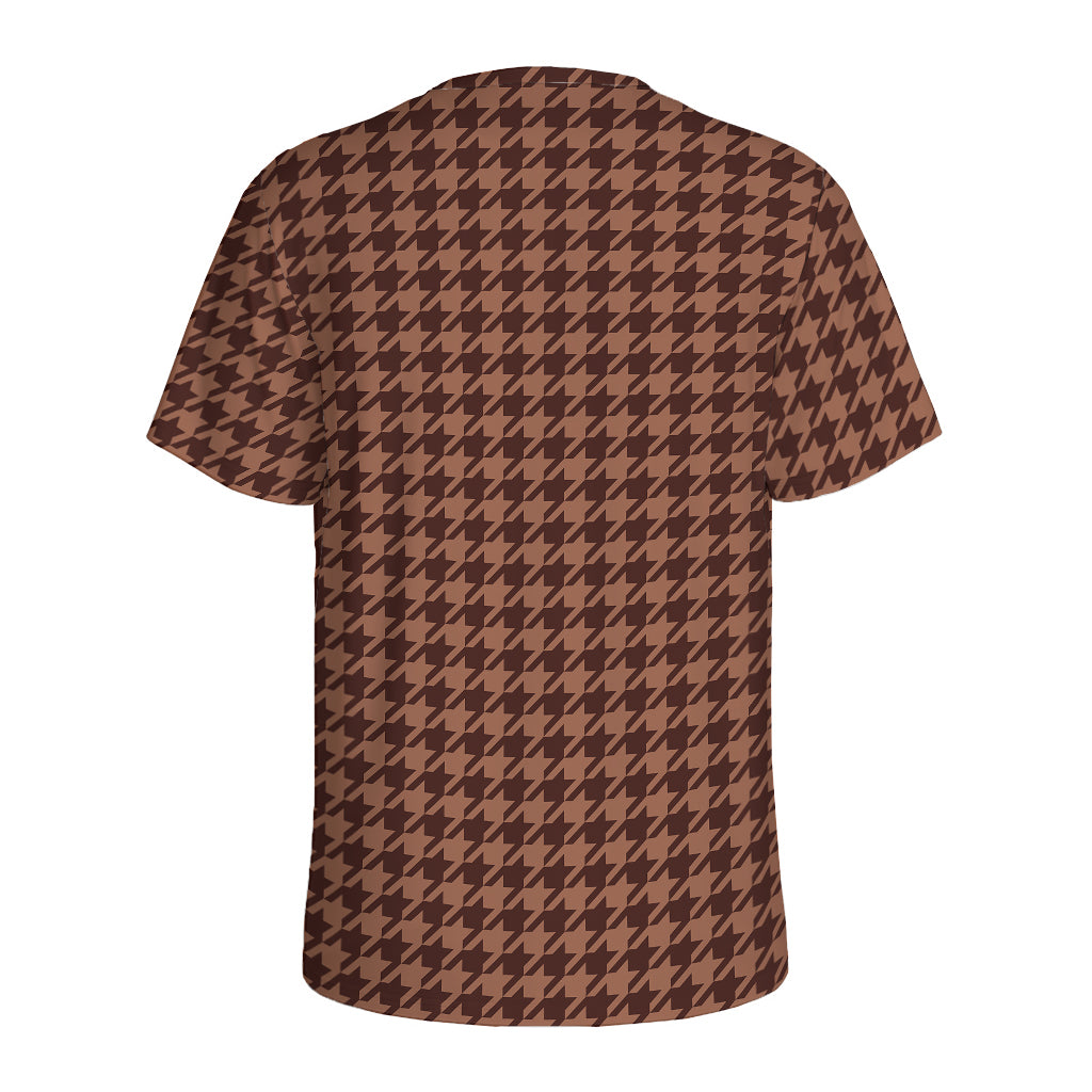 Red Brown Houndstooth Pattern Print Men's Sports T-Shirt