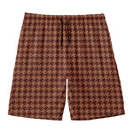 Red Brown Houndstooth Pattern Print Men's Swim Trunks