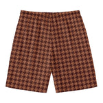 Red Brown Houndstooth Pattern Print Men's Swim Trunks