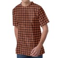 Red Brown Houndstooth Pattern Print Men's Velvet T-Shirt