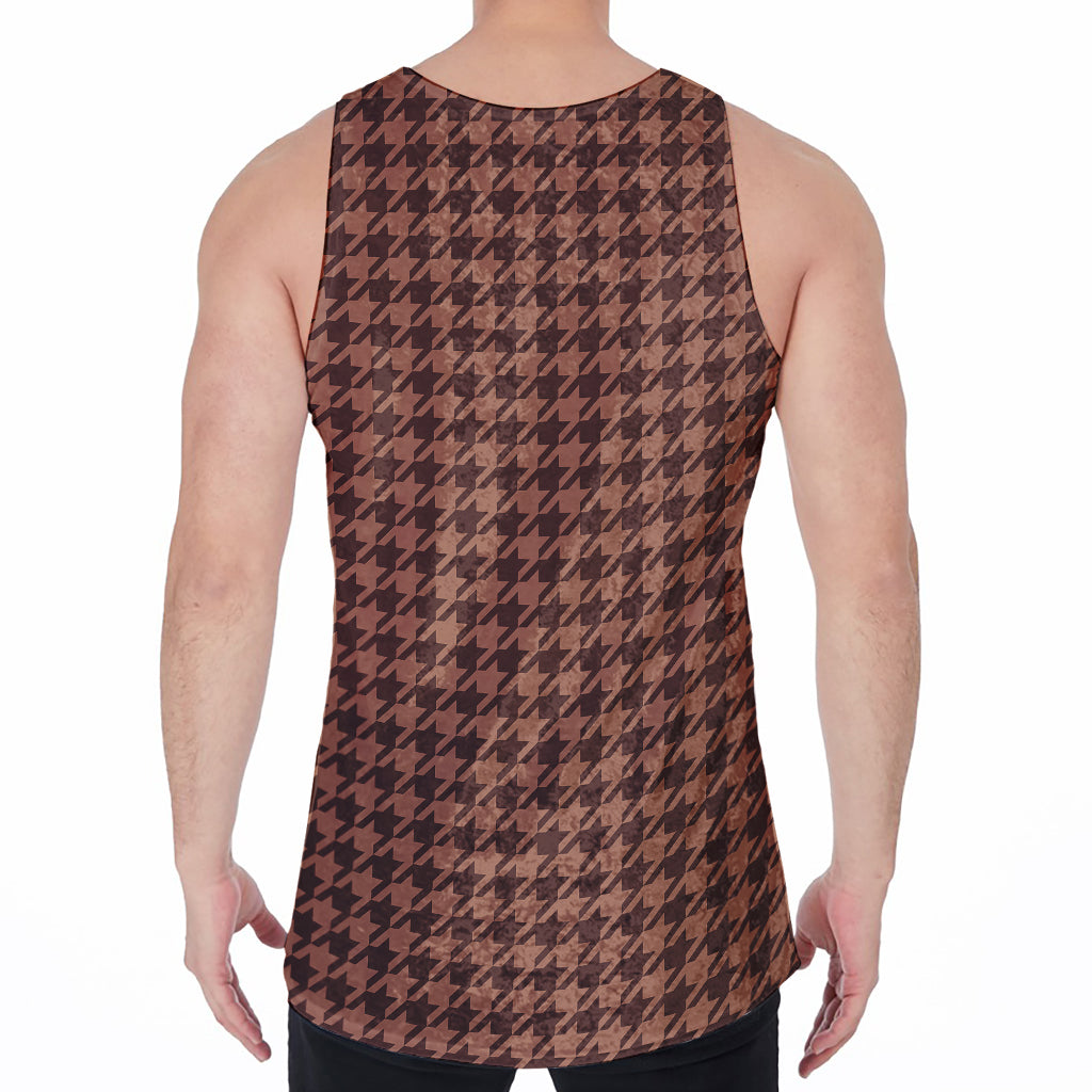 Red Brown Houndstooth Pattern Print Men's Velvet Tank Top