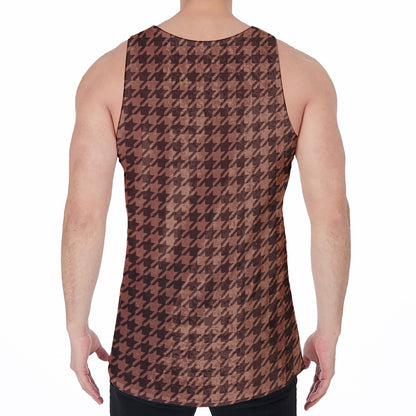 Red Brown Houndstooth Pattern Print Men's Velvet Tank Top