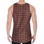 Red Brown Houndstooth Pattern Print Men's Velvet Tank Top