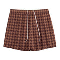Red Brown Houndstooth Pattern Print Mesh Shorts