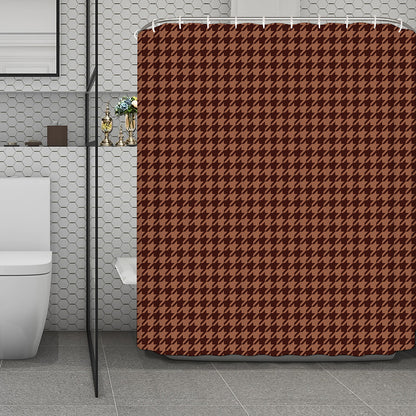 Red Brown Houndstooth Pattern Print Polyester Shower Curtain