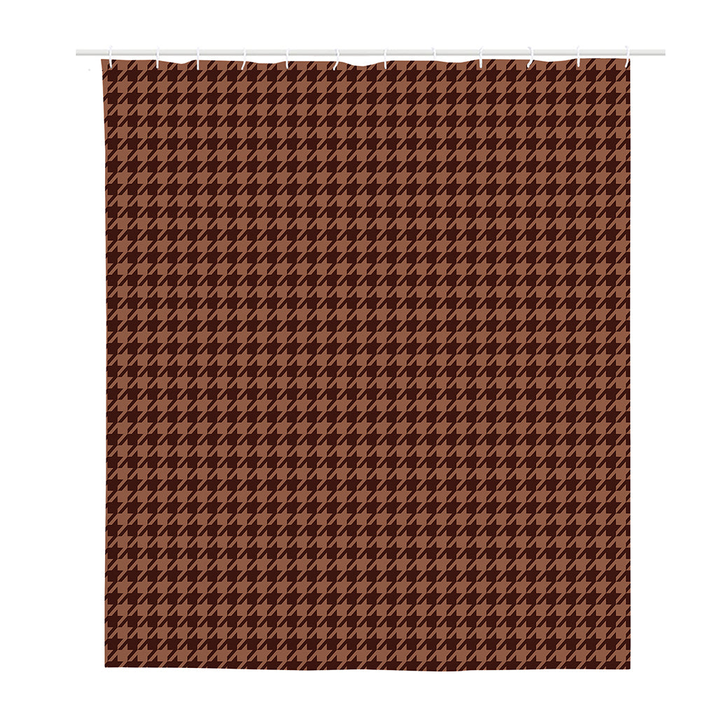 Red Brown Houndstooth Pattern Print Polyester Shower Curtain