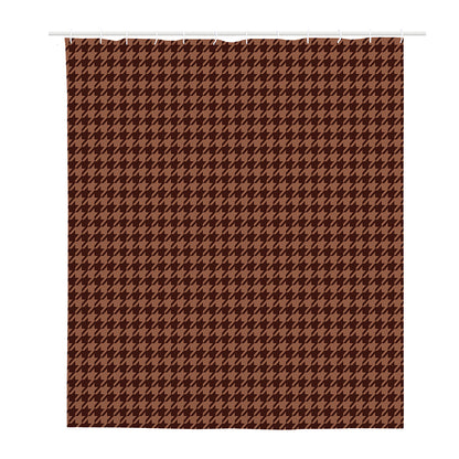 Red Brown Houndstooth Pattern Print Polyester Shower Curtain