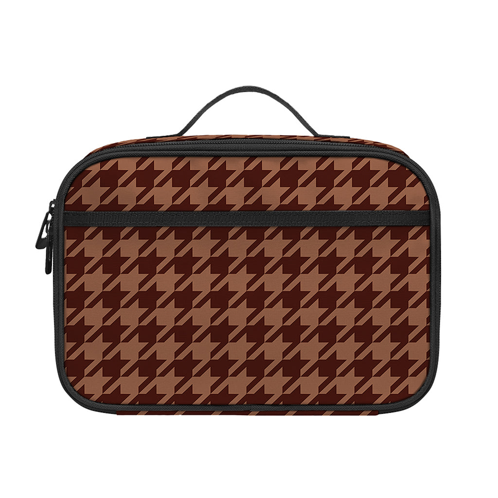 Red Brown Houndstooth Pattern Print Portable Lunch Bag