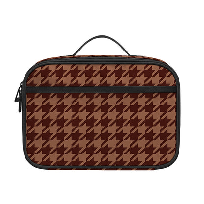 Red Brown Houndstooth Pattern Print Portable Lunch Bag